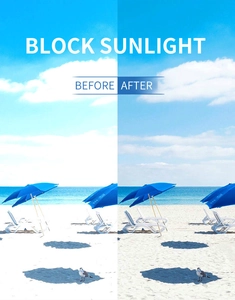 Visual comparison showing double-layer anti-fog ski goggles blocking harsh sunlight on beach