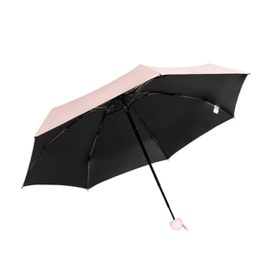 Mini portable folding pink sun umbrella with black UV protective coating and metal frame