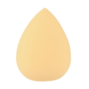 Detail of soft teardrop beauty sponge in pale yellow for precise makeup application
