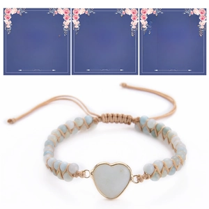 Handmade heart natural stone bracelet with three sentimental message cards for gift