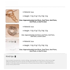 Size chart for geometric hoop earrings in gold silver and black with iron diameter specs