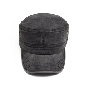 Washed cotton vintage military cadet cap in charcoal gray with durable metal eyelets