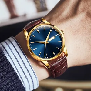 Montre Quartz Affaires Boîtier Alliage Bracelet Cuir PU Affichage Jour Date Étanche Lumineux Décontracté Pour Hommes Femmes