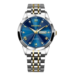 Men Quartz Watch Luxury Stainless Steel Waterproof Luminous Dual Calendar Business Fashion Wristwatch Roman Numerals Elegant