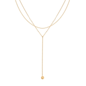 Minimalist double-layered Y-shaped 18K gold plated titanium necklace with ball pendant