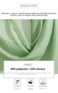 Close-up of light green breathable cotton-linen blend fabric showing soft woven texture