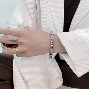 Bracelet pour homme en acier titane argenté avec chaîne tressée de style hip-hop