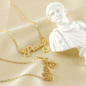 18k gold plated stainless steel zodiac necklaces for Pisces and Libra on silk fabric