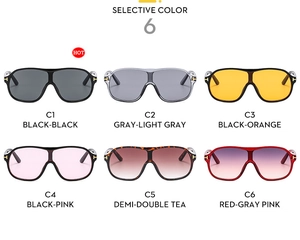 Detailed grid view of fashion oversized sunglasses showing six stylish color options