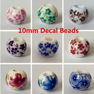 Ceramic Decal Beads Round Floral Pattern Loose Spacer Beads For DIY Jewelry Making Bracelet Necklace Crafting Traditional Style