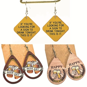 Boucles D'oreilles Pendantes En Bois Avec Crochet En Fer Imprimé Chope De Bière Oktoberfest Citations Drôles Bijoux Rétro