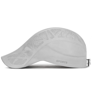 Men's grey breathable mesh sport flat cap with quick-dry fabric and side lettering