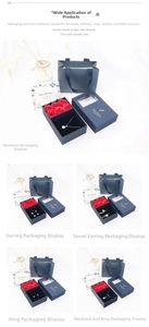 Detail of navy blue drawer jewelry box with six soap roses and a transparent acrylic window