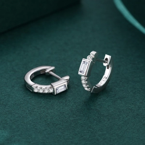 925 sterling silver hoop earrings featuring rectangular and round zircon on green velvet