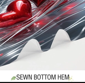 Detail of the high-quality sewn bottom hem on the red heart waffle print shower curtain