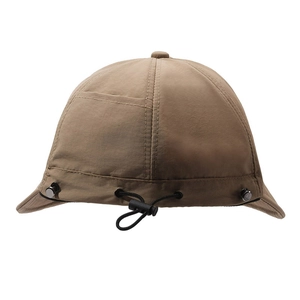 Khaki sun bucket hat with adjustable elastic drawstring and outdoor protective design