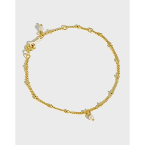 925 Sterling Silver Bracelet Gold Plated Austrian Crystal Artificial Pearl Dainty Minimalist Chain Link Jewelry Gift For Women