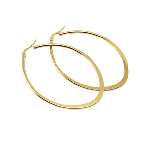 Polished gold stainless steel oval hoop earrings for women with minimalist geometric design