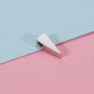 Polished stainless steel triangle beads with double holes on a dual-color background