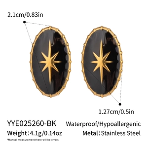 Detailed size specifications for black enamel star stud earrings in stainless steel