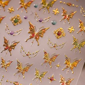 Embossed Butterfly Nail Stickers Gold Bronzing Relief Self Adhesive Decals Star Moon Designs For Manicure Art Decoration