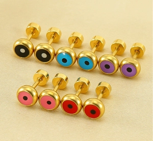 Détails de boucles d'oreilles œil porte-bonheur en cinq couleurs avec fermoirs à vis