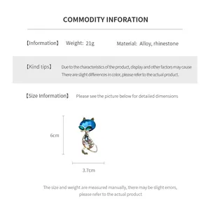 Detailed size specifications of hollow fox brooch with rhinestone alloy finish