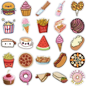 Set of 50 cute food graffiti stickers including burgers and donuts for laptop decoration