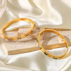 Bracelets vintage français en acier inoxydable doré 18K avec zircons rectangulaires