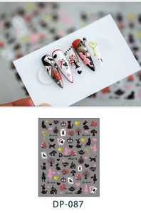Detailed view of DP-087 nail art stickers with Alice in Wonderland style motifs and designs