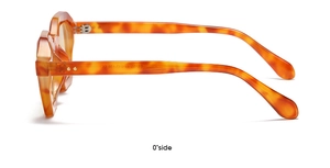 Close-up of amber polygon glasses frame showing side hinge detail and size E2133 44-17-138