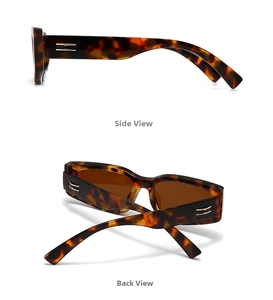 Detail view of tortoiseshell sunglasses featuring golden geometric temple decorations