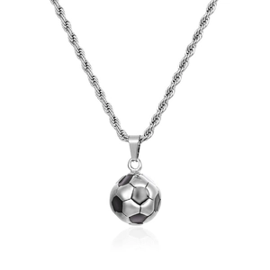 304 stainless steel silver football necklace with twisted chain on a white background