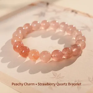 Bracelet En Perles De Quartz Fraise Pierre Naturelle Élégant Simple Bijoux Mode Pour Femmes