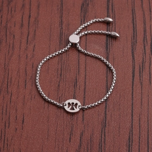 Polished titanium steel angel pendant bracelet with adjustable box chain and bolo clasp