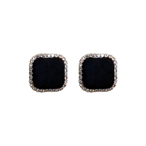 Vintage style square houndstooth stud earrings with sparkling crystals and silver needle