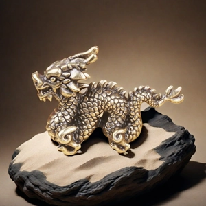 Solid brass zodiac dragon figurine for elegant home office desktop decor and prosperity