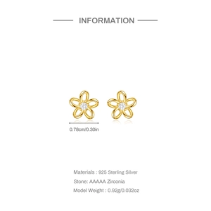 Detail showing 925 sterling silver flower stud earrings with AAAAA zirconia center