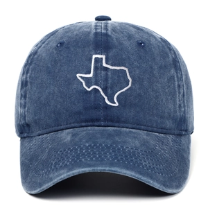 Berretto da baseball in denim blu lavato con ricamo bianco del Texas e stile retrò