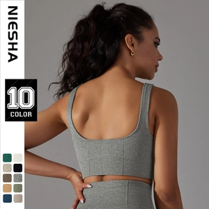 Nahtloses Gestricktes Geripptes Sport Top Für Damen Stoßfest Atmungsaktiv Einfarbig Fitness Yoga Gym Workout Athletic BH Top