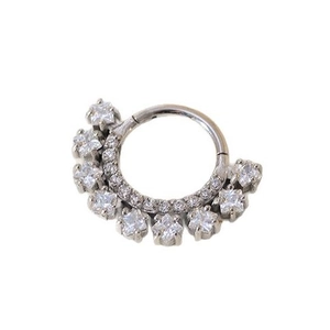 Surgical steel silver nose ring with shimmering white cubic zirconia stones in a circular design