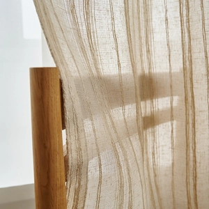 Japanese style beige linen sheer curtain with vertical stripes and natural light filter