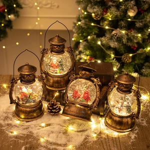 Christmas Snow Globe Lantern Retro Musical Water Spinning Glitter LED Night Light Santa Snowman Holiday Decoration