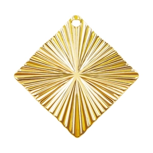 Retro rhombus pendant in 18k gold plated stainless steel with radiating texture