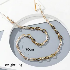 Ethnic acrylic glasses chain in cream and tortoiseshell with gold links 70cm length