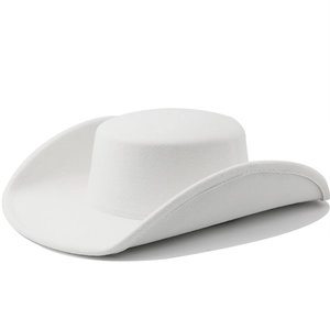 Elegant 10cm wide brim white wool felt flat top boater hat with curled edges