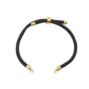 Adjustable black braided rope necklace for Dzi beads with polished gold metal clasp