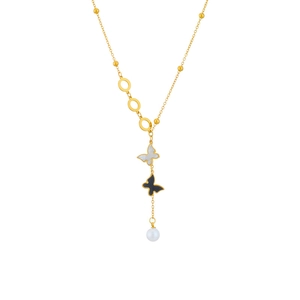 Titanium steel gold necklace with shell butterfly pendants and elegant pearl tassel