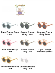 Kids round sunglasses with rabbit ears shown in 8 vibrant colors with grey lenses