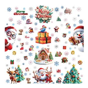 Christmas static window stickers featuring Santa Claus, snowmen and gingerbread house